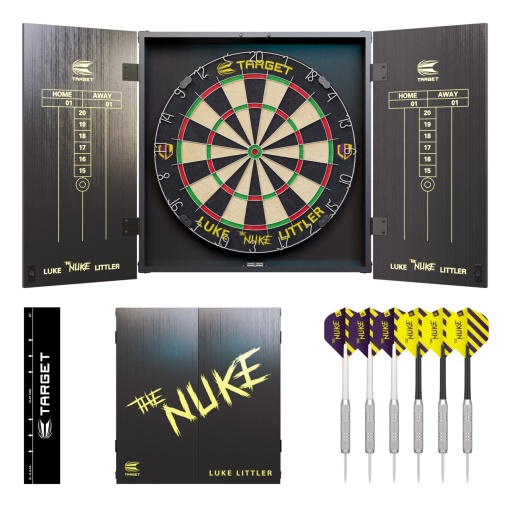 Set Complet Darts Luke 'The Nuke' Littler Cabinet & Dartboard si Sageti