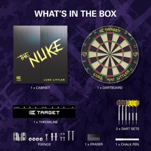 Set Complet Darts Luke 'The Nuke' Littler Cabinet & Dartboard si Sageti - Img 7