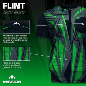 Tricou Darts Mission Flint - Fără guler - Ușor - Negru și verde - Img 2