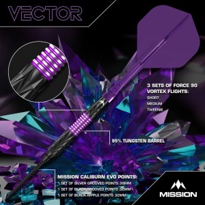 Set 3 Sageti Darts Mission Vector Darts - Steel Tip - 95% Tungsten - Negru PVD & Electro Mov - Img 2