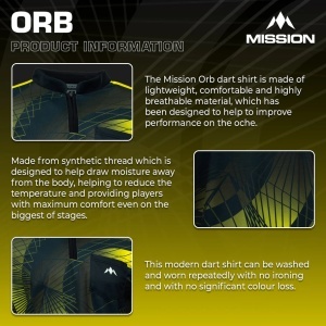 Tricou Darts Mission Orb - Fără guler - Ușor - Negru și galben - Img 3