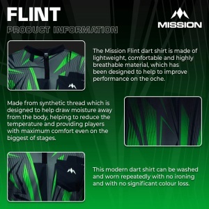 Tricou Darts Mission Flint - Fără guler - Ușor - Negru și verde - Img 3