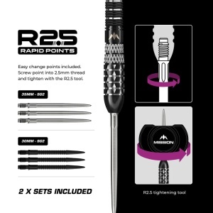 Set 3 Săgeți Darts Mission Quantum – Vârf metalic (steel tip) R 2.5 – 95% tungsten - Img 2