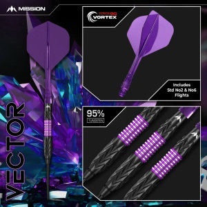 Set 3 Sageti Darts Mission Vector Darts - Steel Tip - 95% Tungsten - Negru PVD & Electro Mov - Img 3