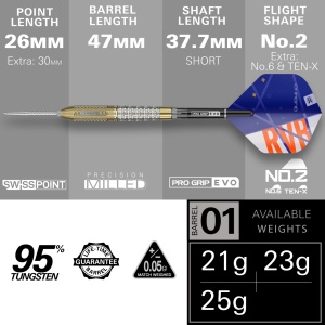 Set 3 Sageti darts Raymond Van Barneveld Chrono 95% Tungsten SP - Img 5