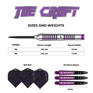 Set 3 Sageti Mission Joe Croft, Steel Tip 95% Tungsten - Silver & Purple Electro - Img 6