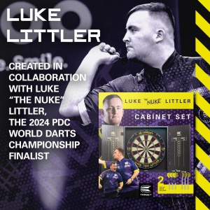 Set Complet Darts Luke 'The Nuke' Littler Cabinet & Dartboard si Sageti - Img 2