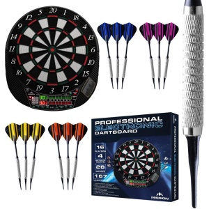 Tinta electronică de darts Mission G220 - vârf plastic profesional - până la 16 jucători - 28 de jocuri - inclusiv 4 seturi de săgeți - Img 7