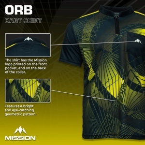 Tricou Darts Mission Orb - Fără guler - Ușor - Negru și galben - Img 2