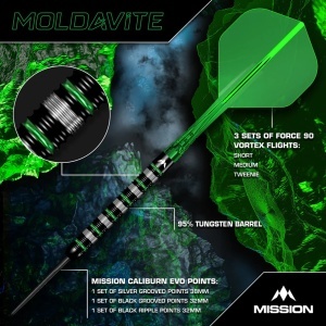 Set 3 Sageti Darts Mission Moldavite Darts - Steel Tip - 95% Tungsten - Black & Green - Img 2
