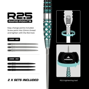 Set 3 Săgeți Darts Mission Neptune – Vârf metalic (Steel Tip) R2.5 – 90% tungsten - Img 3