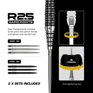 Set 3 Săgeți de darts Mission Cameron Carolissen – Vârf metalic (steel tip) R2.5 – 95% tungsten - Img 4