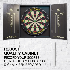 Set Complet Darts Luke 'The Nuke' Littler Cabinet & Dartboard si Sageti - Img 6