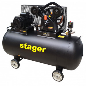 Compresor aer, 370L, 10bar, 600L/min, trifazat, angrenare curea Stager HMV0.6/370-10 - Img 1