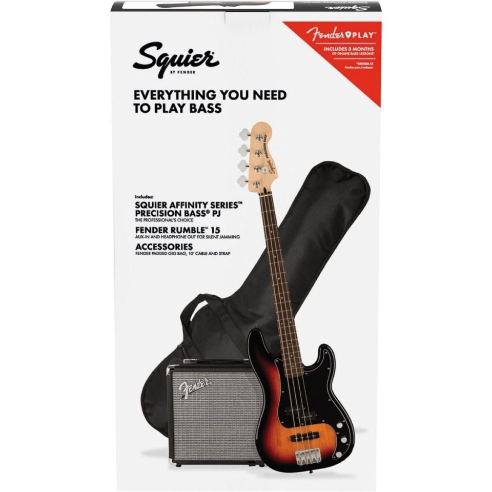 Set Chitara Bass Fender Squier Affinity Series Precision Bass PJ Pack LRL 3-Color Sunburst