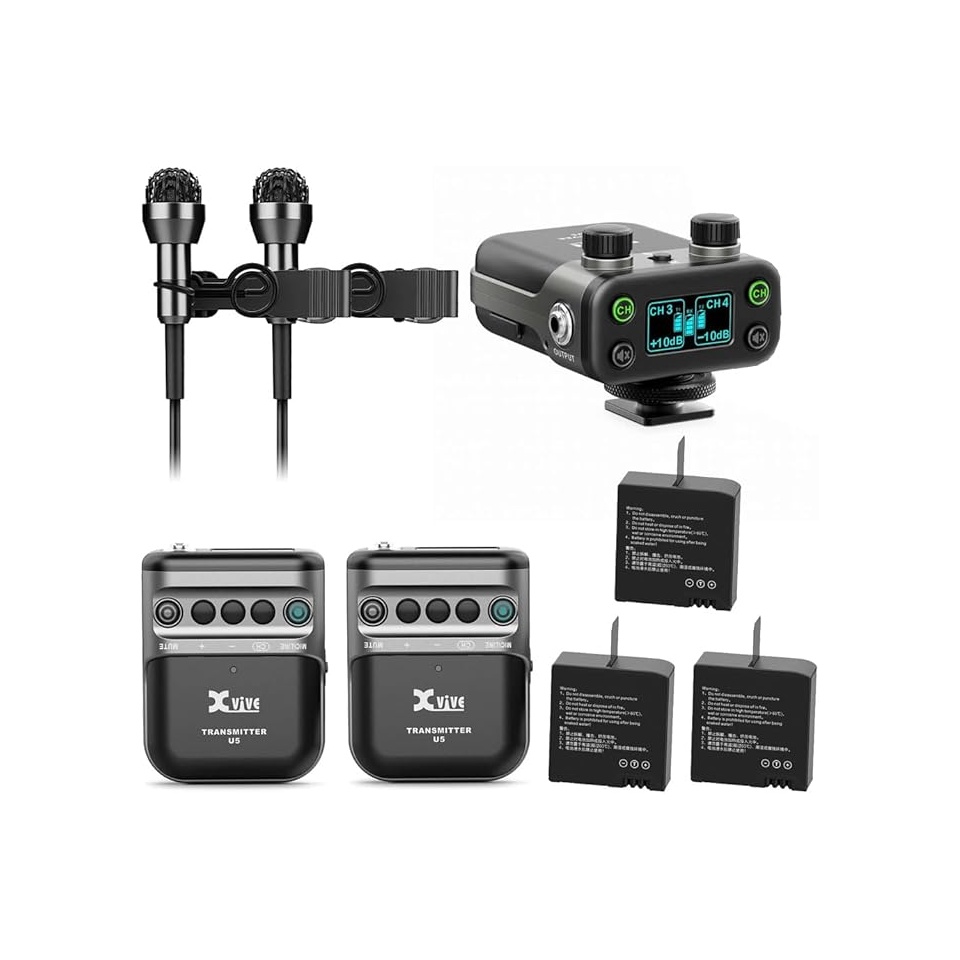Xvive U5T2 – Sistem Wireless Dual pentru Video cu 2 Transmițătoare și Microfoane Lavalier