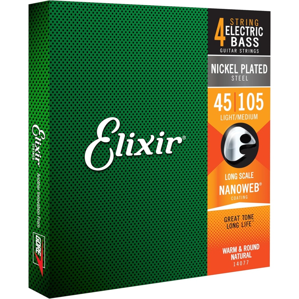 Elixir Nanoweb Bass Nickel Plated Steel 4‑String Light/Medium 14077