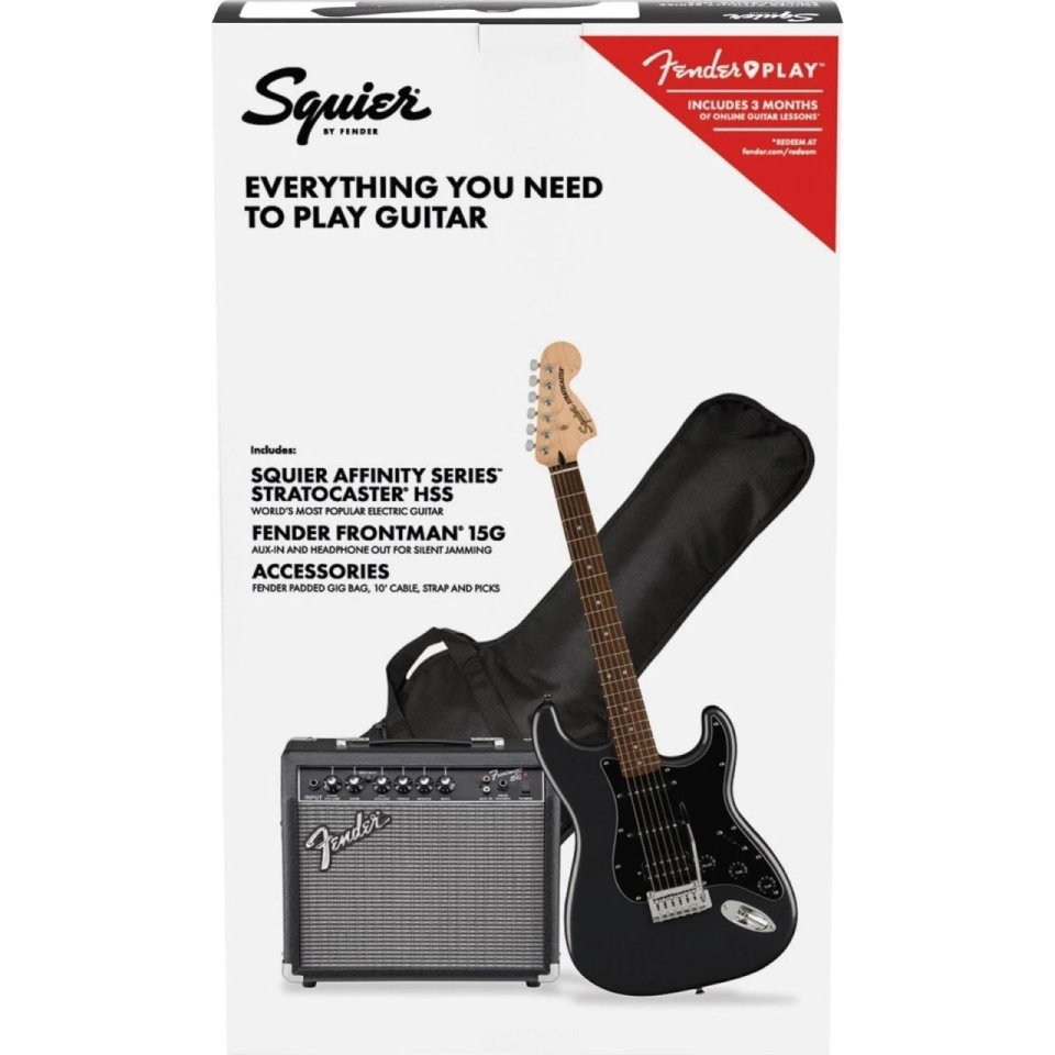 Set Chitara electrica Squier Affinity Series Strat HSS LF Charcoal frost metalic