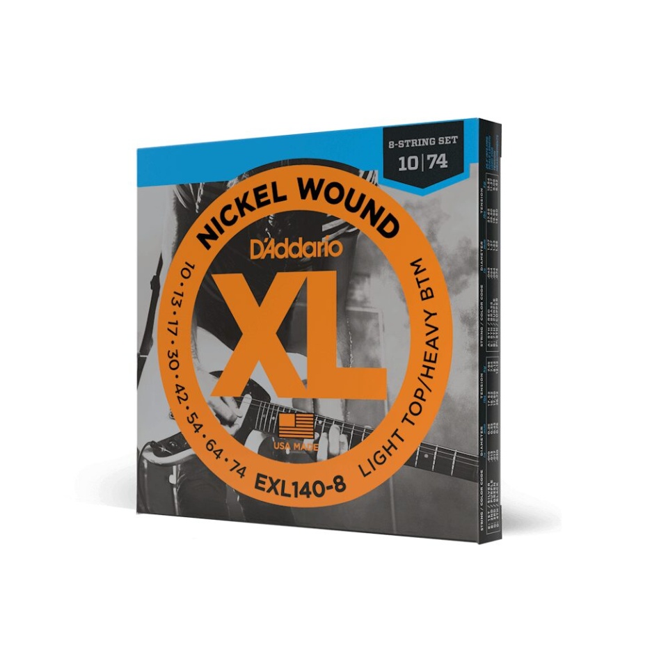 D'Addario EXL140-8 – Set de Corzi pentru Chitară Electrică 8 Corzi, Light Top / Heavy Bottom, 10-74