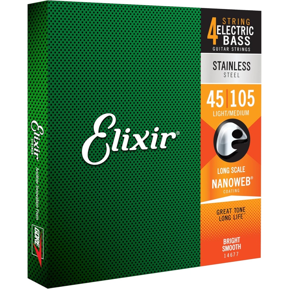 Elixir Nanoweb Bass Stainless Steel 4‑String Light/Medium 14677