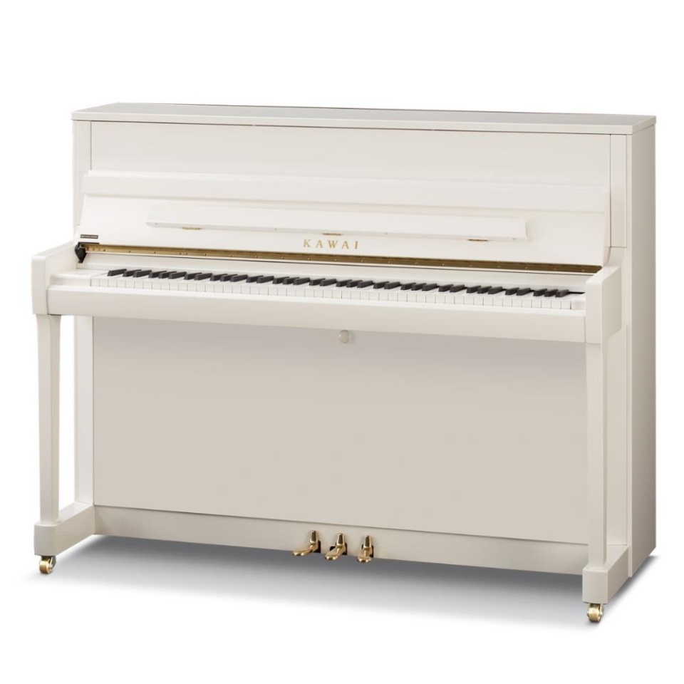 Kawai K-200 White – Pian Acustic Vertical Compact cu Mecanism Millennium III și Placă de Molid Solid