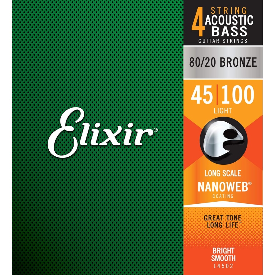 Elixir Nanoweb Acoustic Bass Phosphor Bronze 4‑String Light 14502