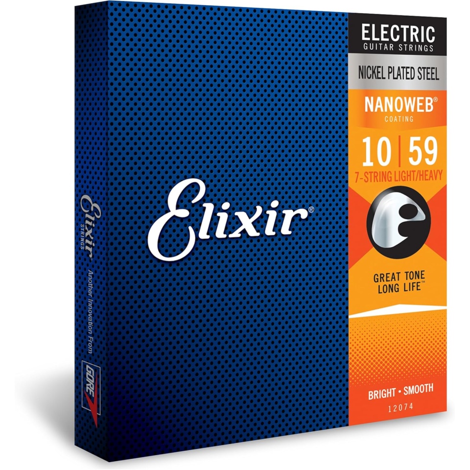 Elixir Nanoweb Electric Nickel Plated Steel 7‑String Light/Heavy 12074