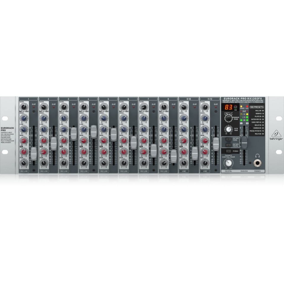 Behringer RX1202FX V2 – Mixer Rackmount cu 12 Intrări, Preamplificatoare XENYX și Procesor Multi-FX