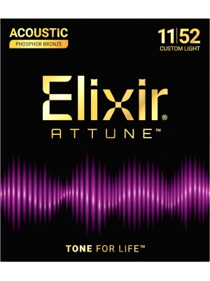 Elixir 21027 Attune Phosphor Bronze Acoustic Guitar Strings Custom Light 11-52