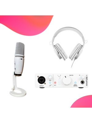 Set studio Arturia MiniFuse 1 White + JTS JS-1P Plus White + Audio-Technica ATH-M20X White