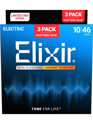 Set Elixir Nanoweb Electric Nickel Plated Steel Light 16567 (3-Pack) - Img1