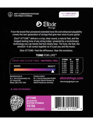 Elixir 21102 Attune Phosphor Bronze Acoustic Guitar Strings Medium 13-56 - Img2