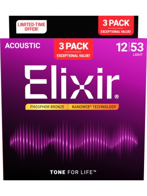Set Elixir Nanoweb Acoustic Phosphor Bronze Light 16569 (3-Pack)