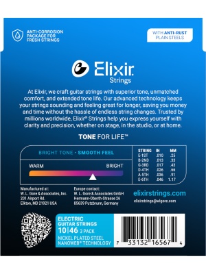 Set Elixir Nanoweb Electric Nickel Plated Steel Light 16567 (3-Pack) - Img2