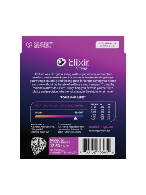 Set Elixir Nanoweb Acoustic 80/20 Bronze Custom Light 16565 (3-Pack) - Img2