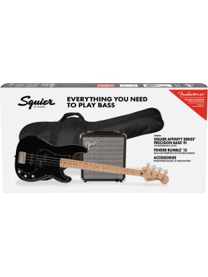 Squier Affinity Precision Bass PJ Pack, Maple Fingerboard, Black, Gig Bag, Rumble 15 - Img10