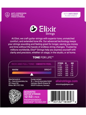 Set Elixir Nanoweb Acoustic Phosphor Bronze Light 16569 (3-Pack) - Img2