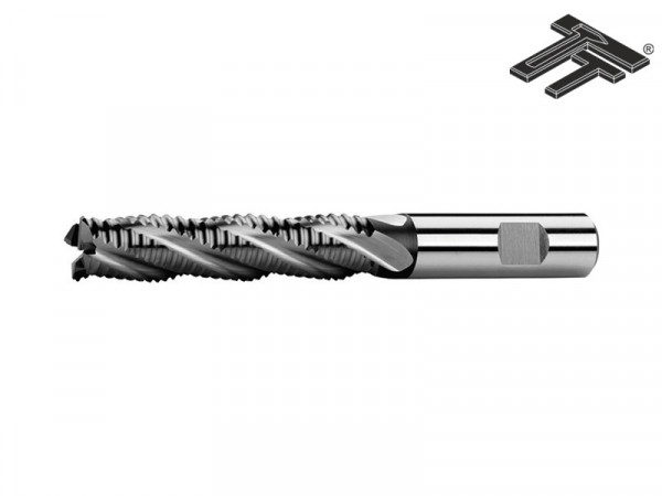 Freza cilindro-frontala, coada cilindrica, lunga pentru degrosare, cu 4-6 dinti, HSSCo8, DIN 844, Tip NR