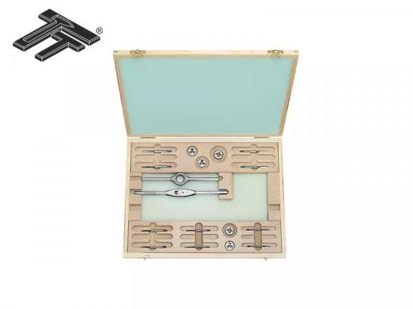 Trusa filiere si tarozi, de mana, Carbon Steel / HSS DIN EN22568, DIN 352, UNC, in cutie de lemn