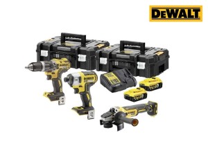 DeWalt | Kit 3 scule XR 18V Brushless (DCD796, DCF887, DCG405), 2 acumulatori 18V~5Ah, DeWALT DCK384P2T