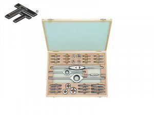 Trusa filiere si tarozi, de mana, Carbon Steel / HSS DIN EN22568, DIN 352, BSW, in cutie de lemn
