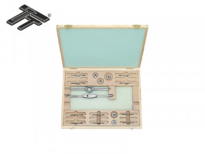 Trusa filiere si tarozi, de mana, Carbon Steel / HSS DIN EN22568, DIN 352, UNC, in cutie de lemn
