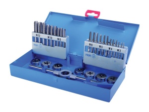 Trusa filiere si tarozi, filet metric, HSS DIN EN22568, DIN 352, in cutie metalica, M3 - M12