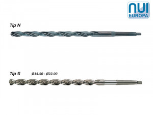 Burghiu elicoidal extralung coada conica, HSS rectificat / HSS rectificat acoperit Vap-Ox, Norma NUI, Tip N/S; L=500-650
