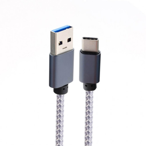 Cablu Nylon USB - USB tip C 3.0 / 3.1 / Alb