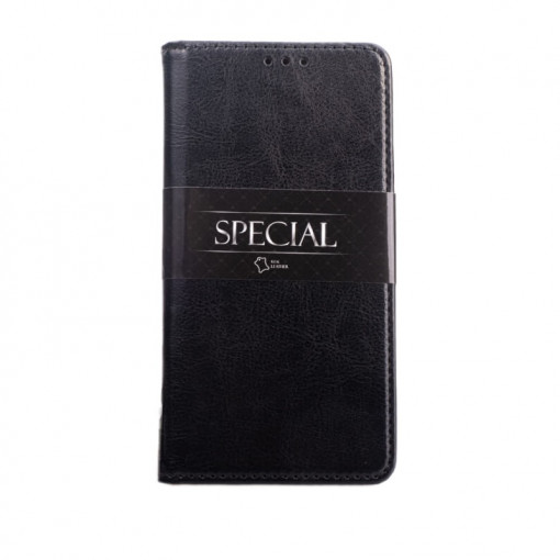 Husa Compatibila cu iPhone 12 Mini, Piele Naturala / Genuine Leather, Flip / Book / Carte, Buzunar Card si Functie Stand, Negru