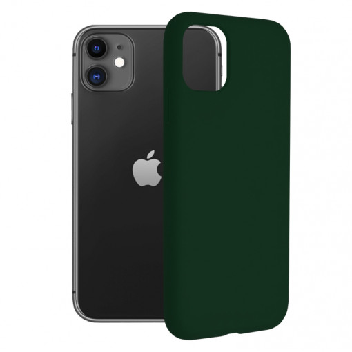 Husa Pentru iPhone 11, Premium Silicon, Interior Alcantara, Matrix, Verde