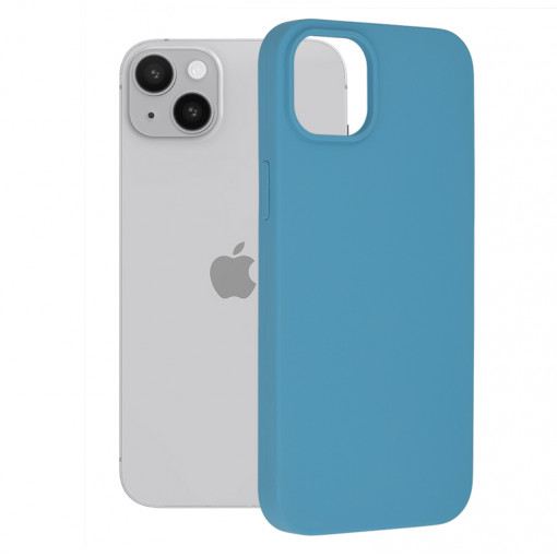 Husa Pentru iPhone 14 Plus, Premium Silicon, Interior Alcantara, Matrix, Albastru