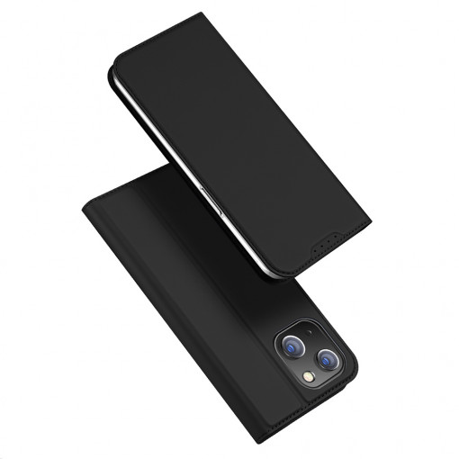 Husa Pentru iPhone 15, Flip, Tip Carte, Functie Stand si Buzunar Card, Negru