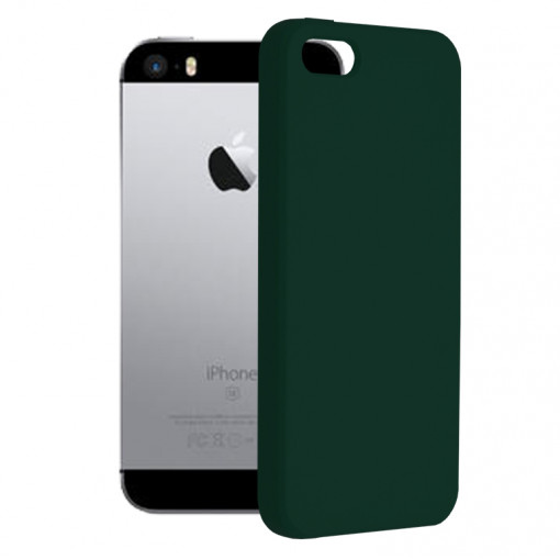 Husa Pentru iPhone 5 / 5s / SE, Premium Silicon, Interior Alcantara, Matrix, Verde